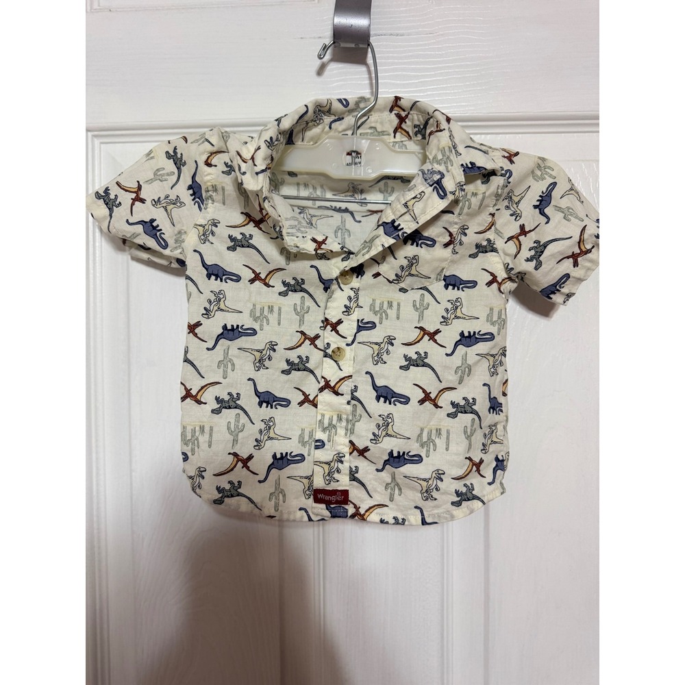 Wrangler Toddler Boys Dinosaur Cactus Print Short Sleeve Button Down Shirt 24M